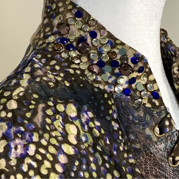 Alberto Makali Embellished Rhinestone Whipstitch Beaded Lace Blue Gray Jacket 4 - Picture 6 of 14